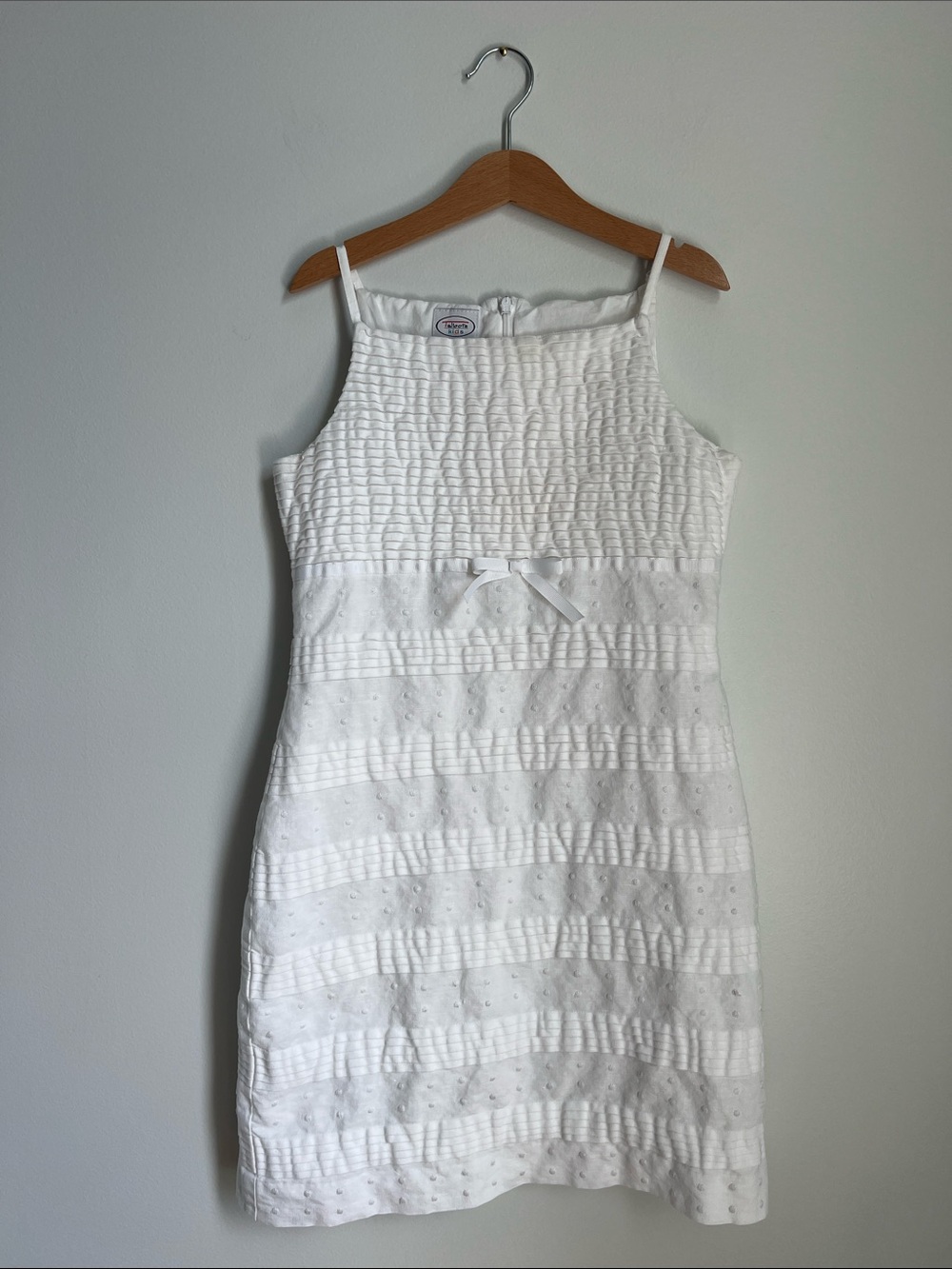 Talbots | Vintage Kids Linen Cotton White Textured Sleeveless Dress Bow Sz 10